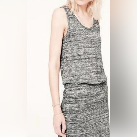Lou & Grey Loft Dark Gray Marled Spacedye Drop Waist Blouson Tank Dress Size M - Picture 8 of 8